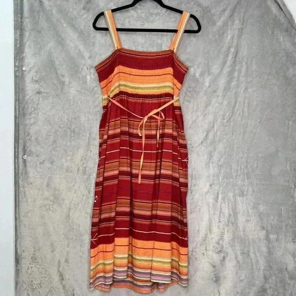 Coldwater Creek Sz 6 Stripe Cotton Embroidered Smocked Cottagecore Hippie Dress‎ - Picture 7 of 16
